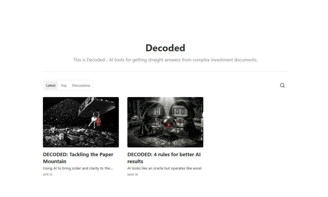 Decoded - AI tools for getting straight answers from complex investment documents.